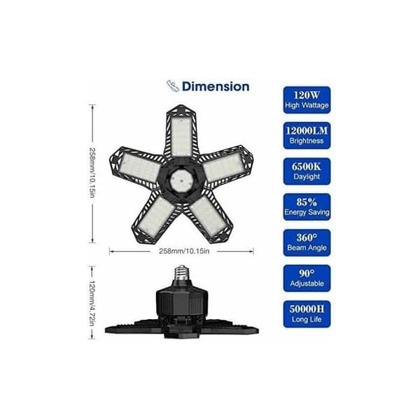 Garage LED-sæt - 120 W - 12000 lm - Værkstedslampe - Deformerbare loftslamper - E26E27 paneler - 1 Odipie-lampe
