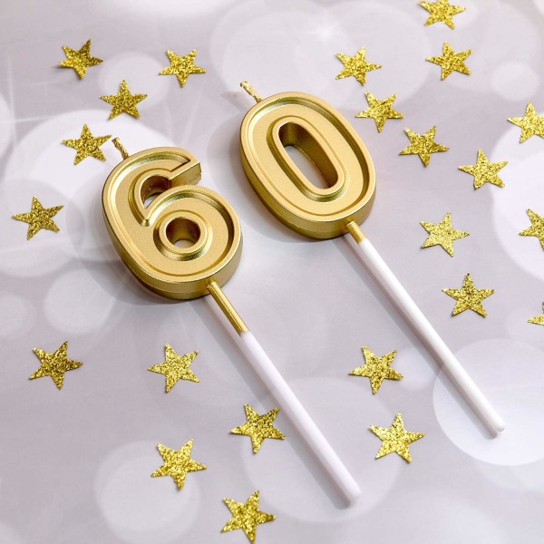 60-års-stearinlys Kakenummer-lys Glade kake-lys til bursdagsfeiring til bryllupsfeiring (gull)