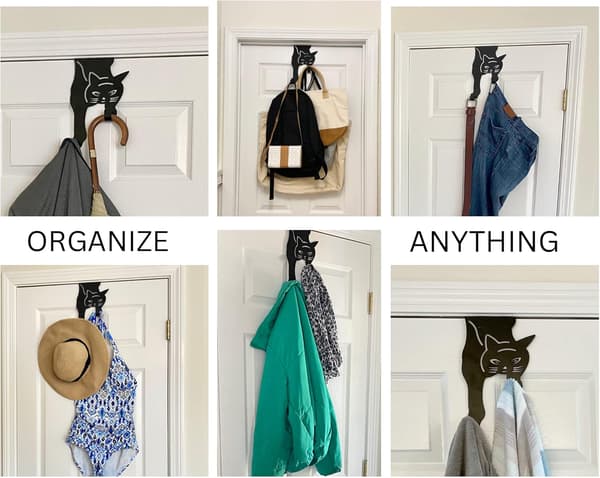 Cat Door Hooks - 2-pack Black - Door Organizer - Sturdy Metal Hooks