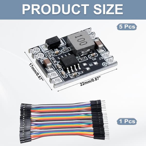 DC-DC Buck Converter Spændingsregulator Step Down Strømmodul MP1584 EN 5.3-26V til 5V 3A med 10cm 40P Han- og Hun-ledning til 5 stk.