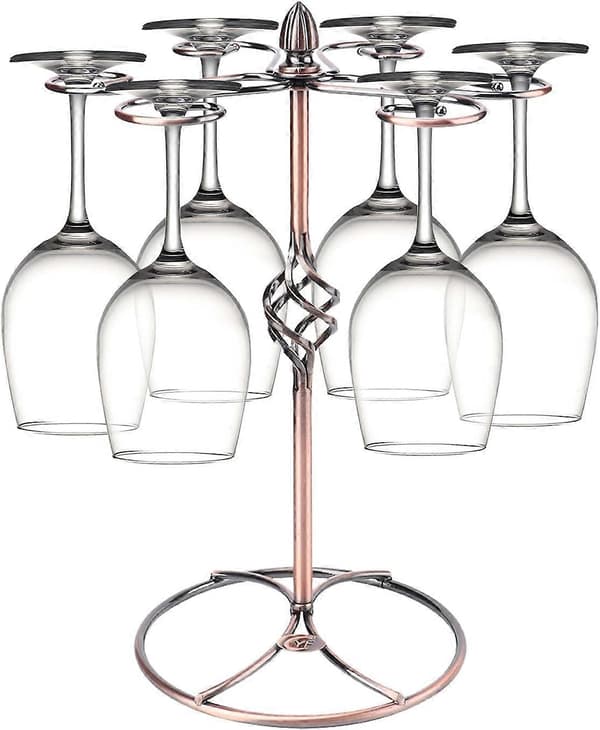 Vinglassholder, Vertikal Begerholder med 6 Kroker, Benkeplate Vinglass (Bronse)