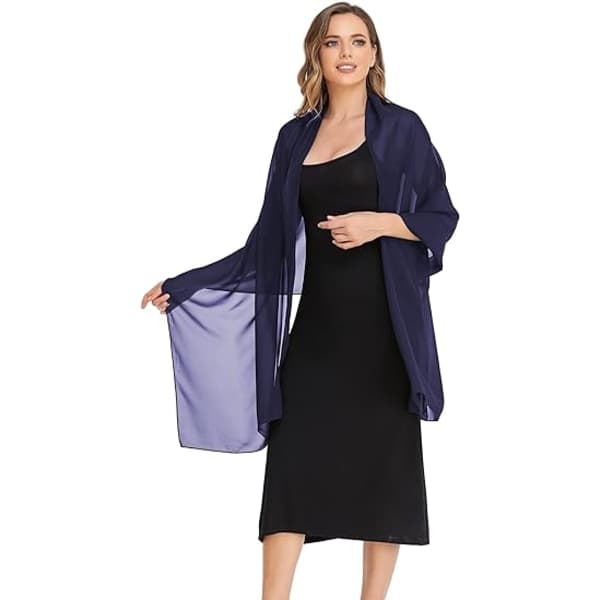 Marineblå Aftenscarf og Sjal Transparent Chiffon Elegant Blød Silke