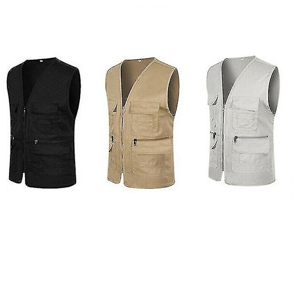 Herrar Multificka Avslappnad Utility Cargo Väst Väst Fiske Resa Vandring Khaki Jacka 4XL 4XL