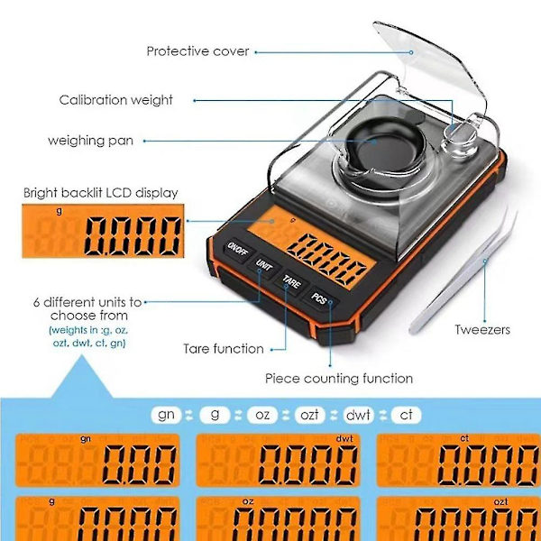 0,001g Elektronisk Digital Vægt Bærbar Mini Vægt Præcision Lomme Milligram Vægt 50g Kalibrering