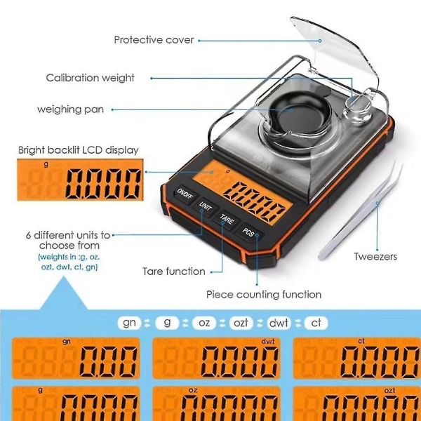 0,001g Elektronisk Digitalvåg Bärbar Minivåg Precisionsficka Milligramvåg 50g Kalibrering