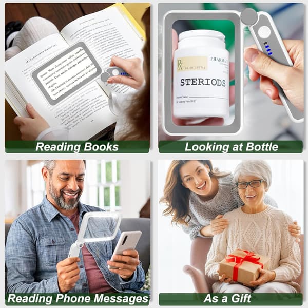 Rechargeable 5X Magnifying Glass with Light, Handheld LED Illuminated Rectangular Magnifier for Seniors with Low Vision Reading Small Print