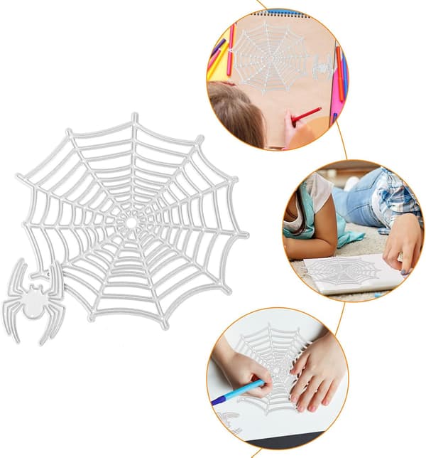 2 stk. kulfiberstål edderkoppespindsskabeloner til Halloween, metalprægningsstencils