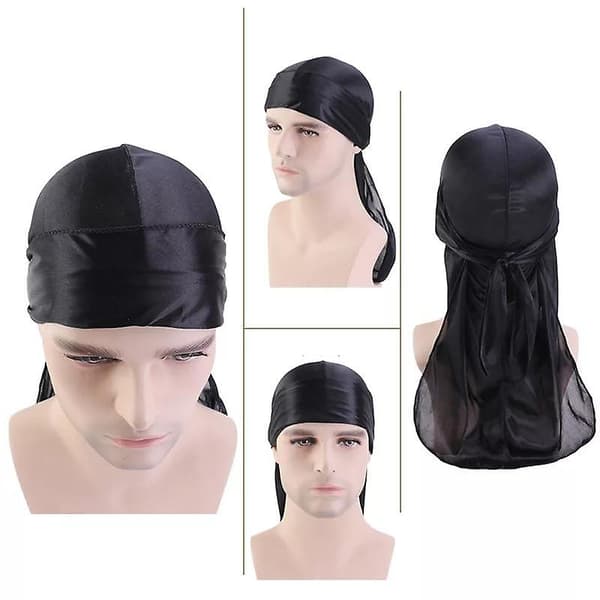 Svart Durag Dew-Rag Hiphop Sjal Hodeplagg Do-Rag Bandana Sateng