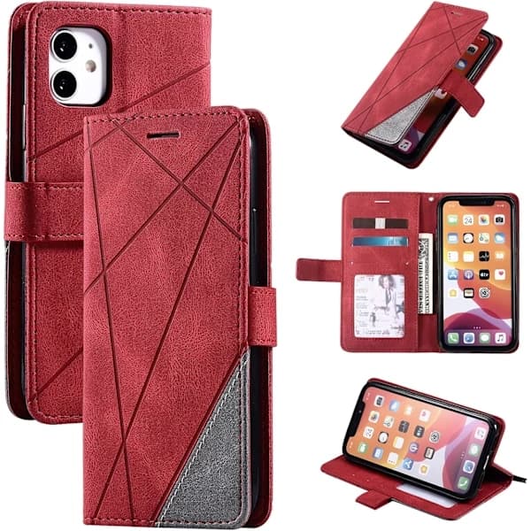 Læderetui til iPhone 11, Geometrisk pung etui med magnet