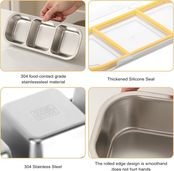 Snack Containers 2-Pack Leakproof Reusable Divided 2/3 Compartment Stainless Steel [Ho]