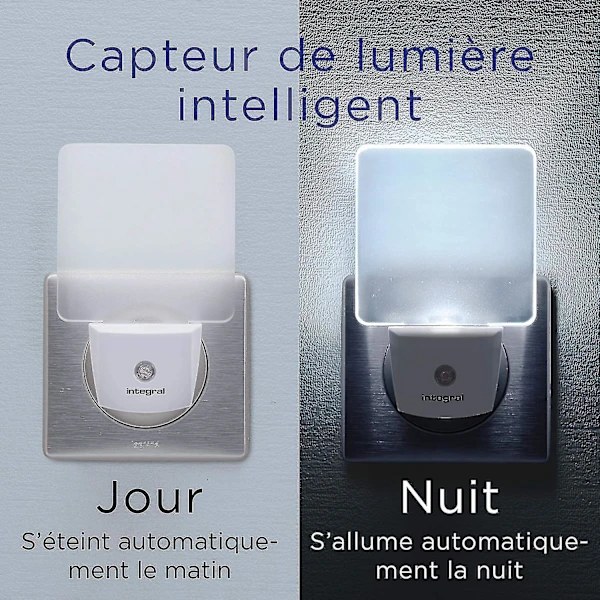 Integrated LED Night Light, 2-Pack, with Automatic Sensor, Day/Night, Wall Socket, Matte White