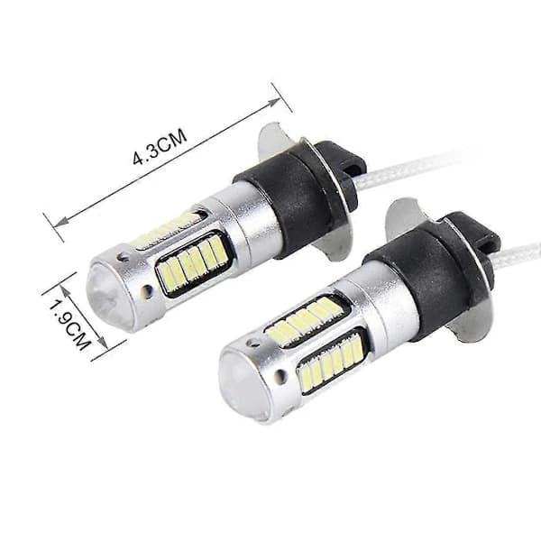 2 stk H3 10W 30 SMD-4014 LED tåkelys for bil, DC 12V hvitt lys White Light