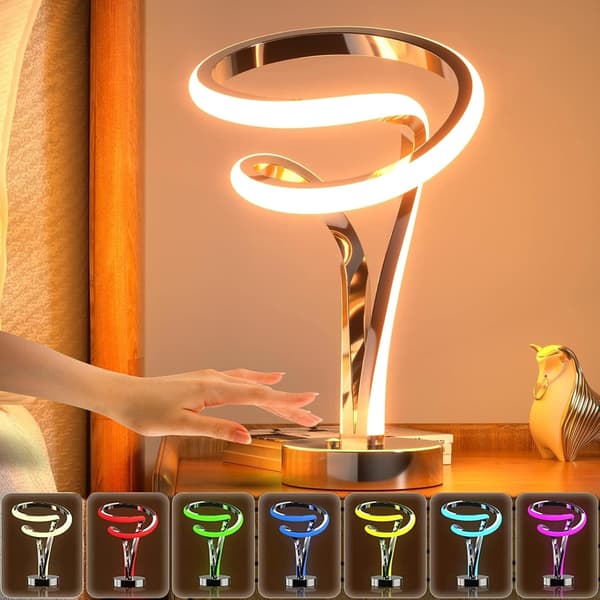 Sengelampe til soveværelse, dæmpbar LED-natlampe med berøring, 7 farver, moderne spiraldesign