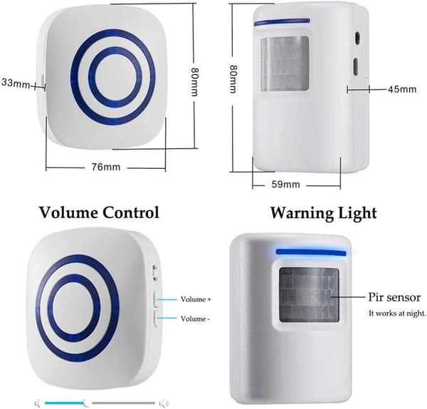 Infrarød sensor-dørklokke, med 1 plug-in-mottaker og 1 bevegelsessensor