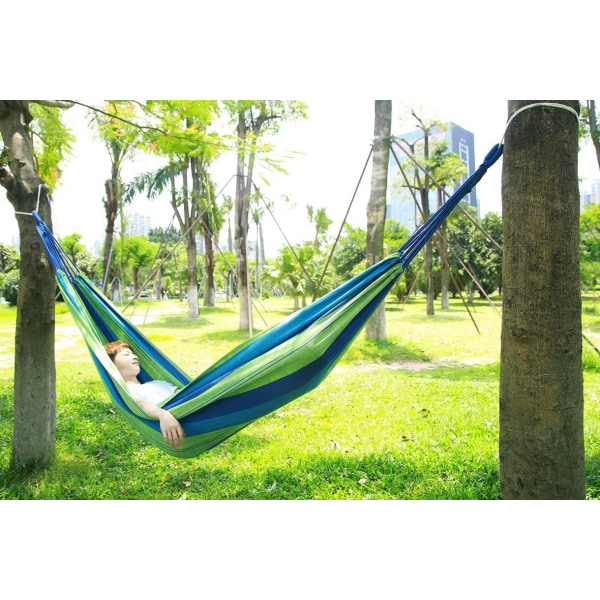 Outdoor Soft Cotton Fabric Brazilian Hammock Double Width 2 Person Travel Camping Hammock (Classic Blue)