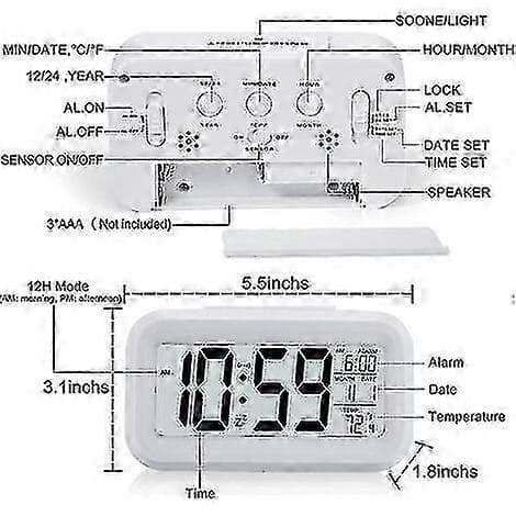 Tyst Batteridriven Digital Väckarklocka med LED-Display och Kalender, Perfekt för Brittiska Sovrum