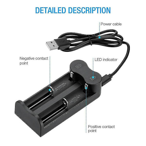 21700 26650 18650 16340 18500 32650 3.7v Genopladeligt Li-ion Batteri Usb 2-Plads Oplader LANG