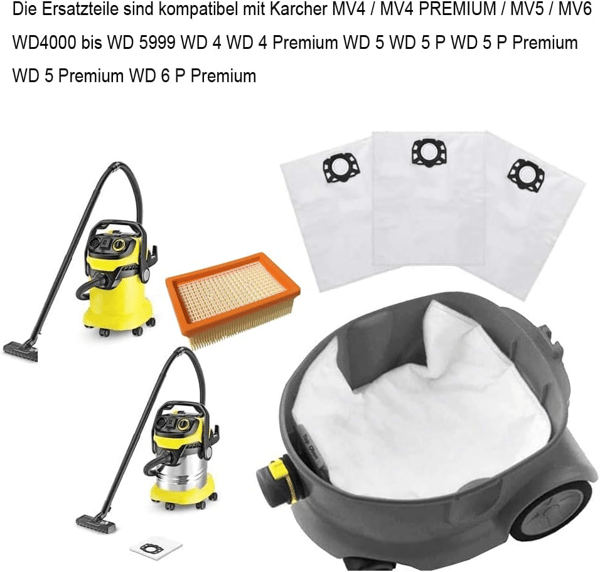 Støvsugerposefilter til Kärcher WD4 WD5 WD6 p WD5 p WD6 p Premium MV4 MV5 MV6