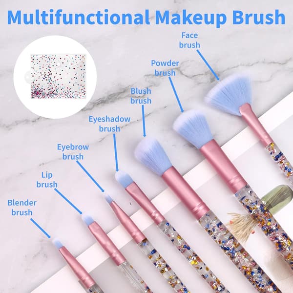 7 stk. Crystal Sparkles Makeupbørstesæt - Professionel blending med pailletgreb, sødt skønhedsbørstesæt til blush, foundation, highlighter,
