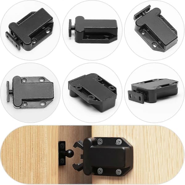 6 Pieces Black Push-to-Open Latches, Touch Release Door Catches, Automatic Pop Up Function Cabinet Locks, ABS Push Latches db