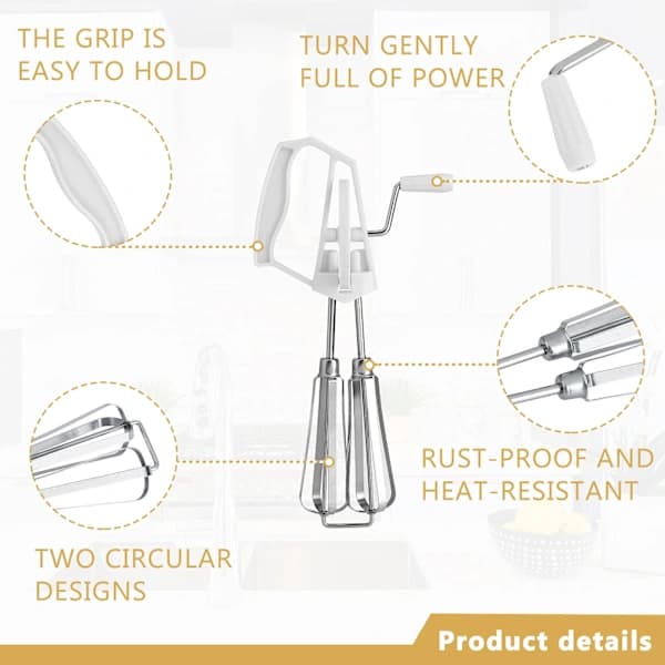 Rotating whisk, manual stainless steel whisk, egg whisk handheld, manual rotating kitchen mixer hand whisk mixer cooking tool