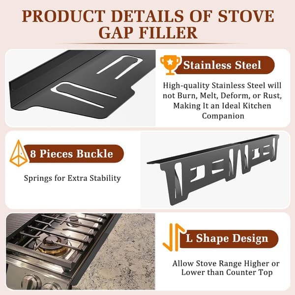 2-pack Extendable Stainless Steel Gap Covers, 35-70 cm Retractable Heat-Resistant Edge Guards for Stove and Countertop