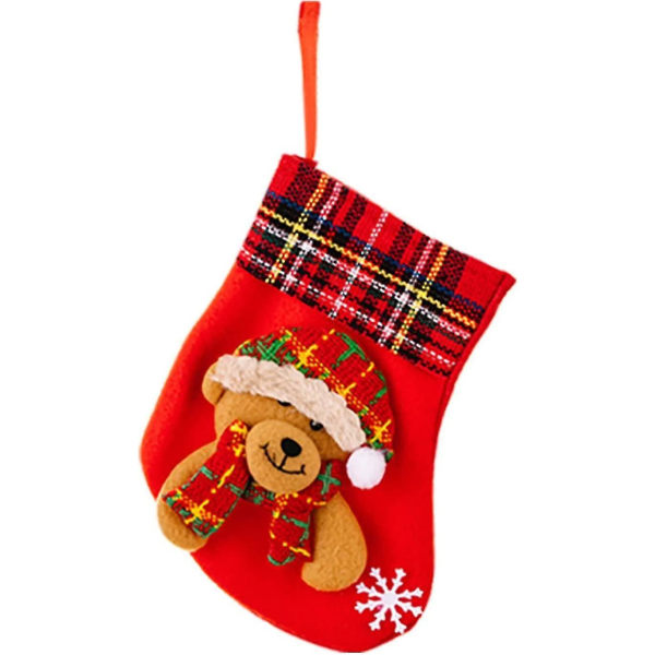 Julestrømper, Peis Juletre hengende gavepose Julenissen Elk Snowman Bear Mønster Strømper Party Favor Bear (rød1stk)