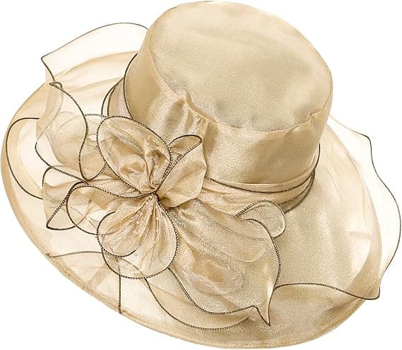 Khaki - Dame Organza Chapel Hatt Parykk Bryllupshatt Solhatt