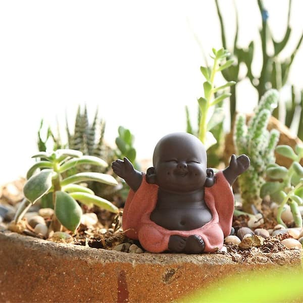 Naurava Buddha -patsas, pieni munkki, kodin sisustus