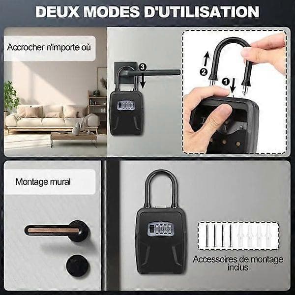Key Box, 1294cm, Wall Mounted, Aluminum Alloy, with Hook, 4-Digit Mechanical Combination, Waterproof Black II