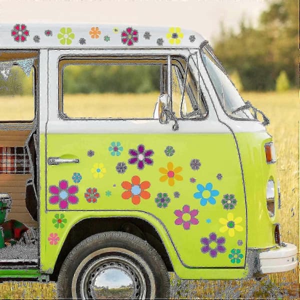 Retro Flower Car Decals - 96 Pieces - Multicolored Vinyl Decals