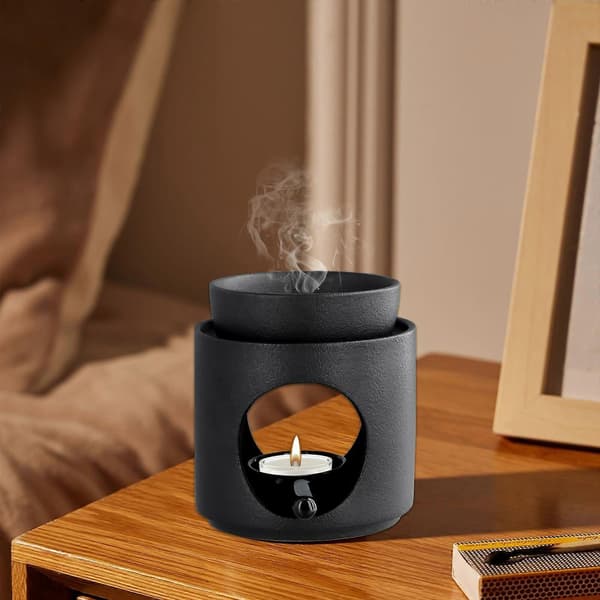 Ceramic Oil Aromatherapy Burner, Matte Wax Burner, Aromatherapy Holder, Tealight Holder Diffuser for Home and Office Decoration, Black