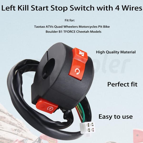 Styrbeslag Motorcykel ON OFF Start Kill Switch 7/8\" 22mm 4 Ledninger Eftermarked Reservedele Passer til 110cc 125cc Taotao ATV Firehjulere