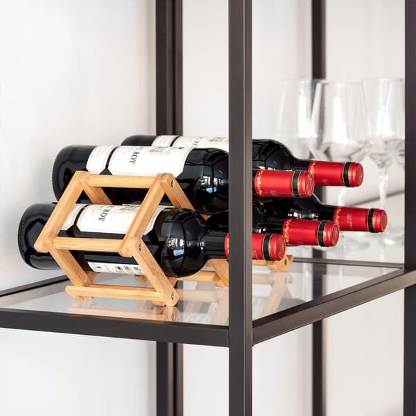 Bamboo Wine Rack - Foldable Freestanding Wine Rack - Small Wooden Wine Rack for Organizing and Storing Bottles - 5 Slots