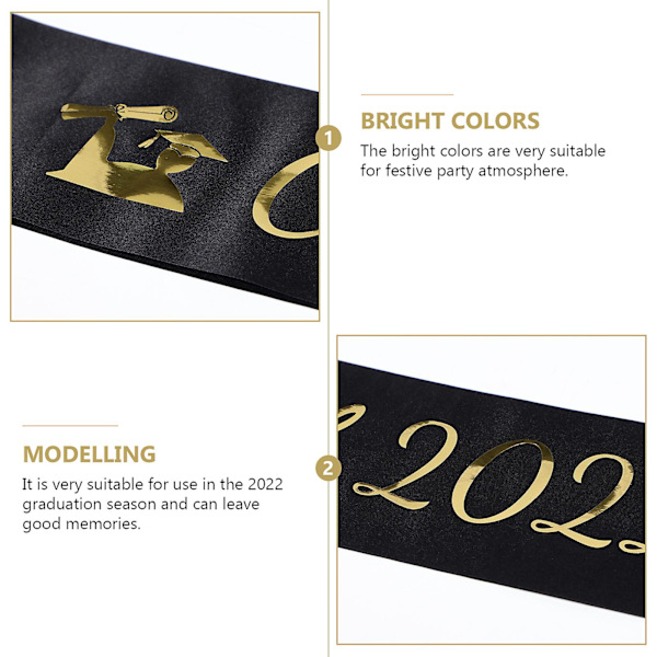 5 stk Blå Pynt 2021 Bånd Senior 2022 Gave Graduation Sash Klasse 2022 Forbrugsvarer Sort 160x9.5cm Black 160x9.5cm