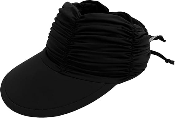 Solhatt for kvinner med bred brem, UV-beskyttelse, sommer, høy hestehale, strand, sport, svart