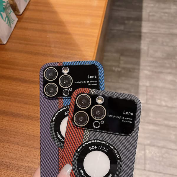 For iPhone 14 Pro Carbon Fiber Texture Phone Case Anti-Drop Magnetic Phone Shell with Concave Lens