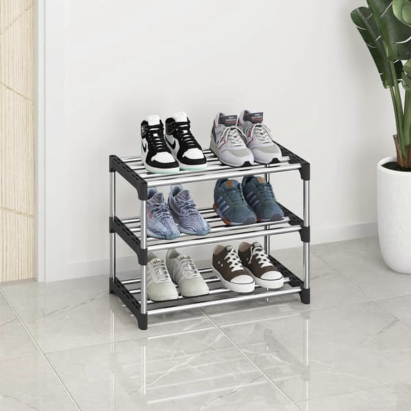 Small Shoe Rack, Stackable Shoe Rack 3 Tier, Shoe Storage, Lightweight Shoe Rack Stable Slim Shoe Shelf for Closet