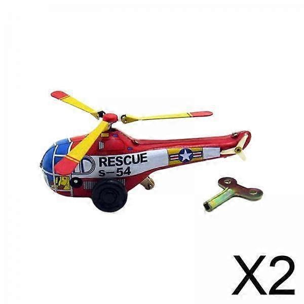 2x Opptrekkbar Helikopter i Blikk, Retro Figur, Leke i Blikk for Dekorasjon Barn