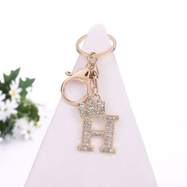 Luksuriøs Krone Bokstav Metall Nøkkelring Rhinestone Initial Nøkkelring HH
