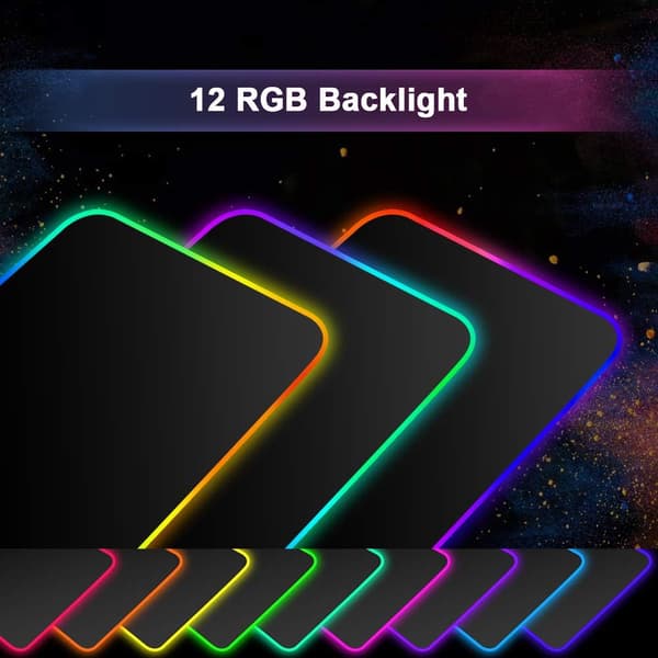 RGB Musematte, Gaming Stor XXL Spillmusematte med 12 Lys, ZQKLA