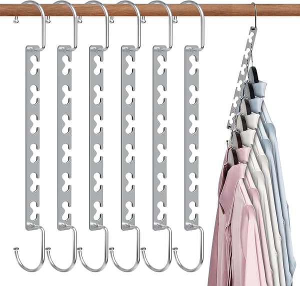 Sturdy Metal Hangers, Wardrobe Storage, Space-Saving Hanger, 6-Pack Cascade Hangers