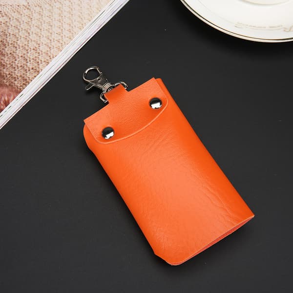 (Black+Orange) Keyring, Leather Key Case, Leather Key Organizer