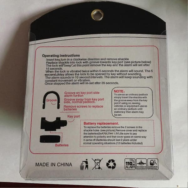 Universal Motorcycle Bicycle Waterproof Security Alarm Padlock