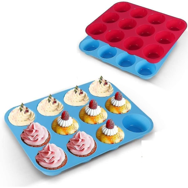 Silikon Muffinsbakke, 2 Pakker Muffinforme 12 Kopper Store, Non-stick Cupcakeform