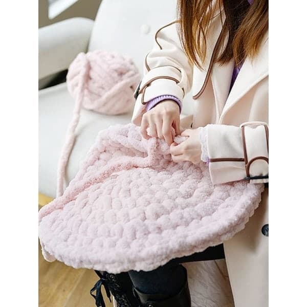 Chunky Knitted Chenille Yarn for Handmade Blankets Super Soft Large Jumbo Yarn - Light Pink Light Pink