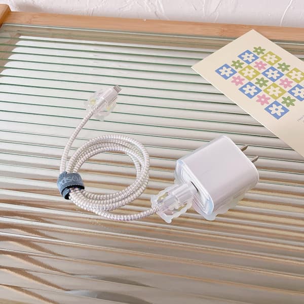 Søt DIY-kabelbeskytter, kompatibel med iPhone 20W USB-C-strømadapter og Lightning-kabel