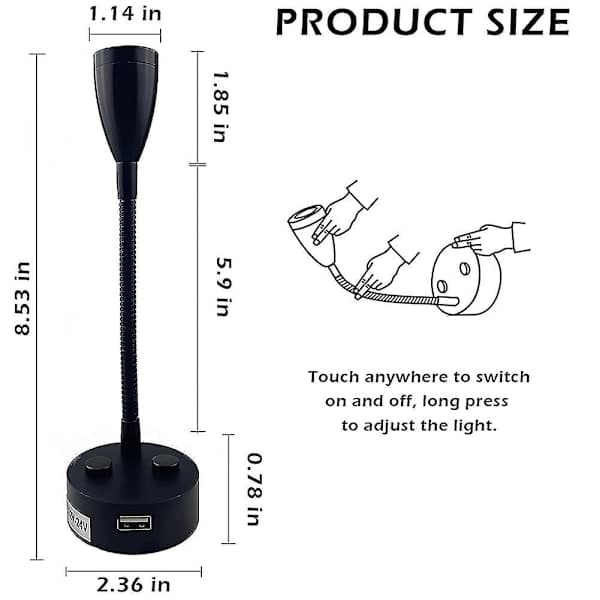 12v-24v LED læselampe, dæmpbar læselampe til autocamper med USB-oplader, til autocamper, lastbil, trailer, autocamper sengelampe, 2 stk - sort Cy sort