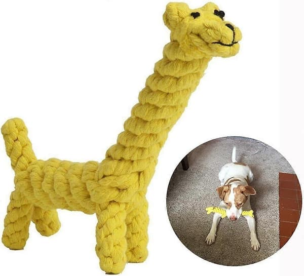Tyggelegetøj til hunde, tyggereb af bomuld til tandrensning, girafstil