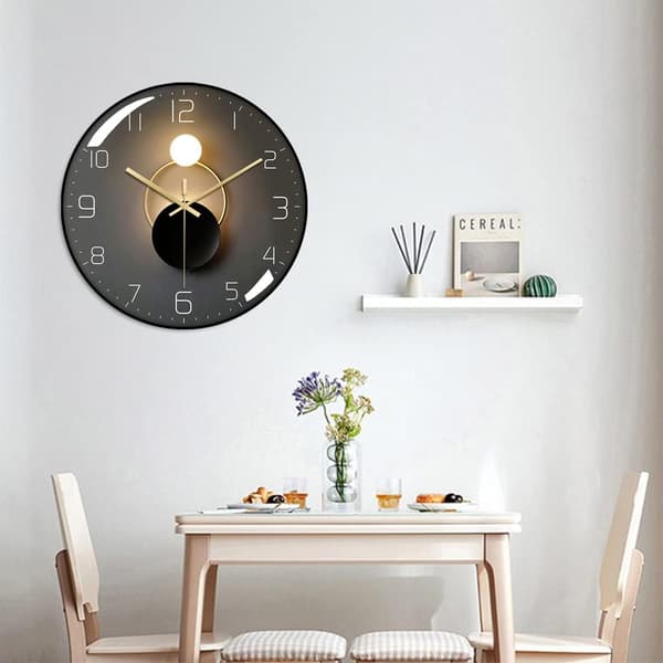 (Sort) Moderne lydløs vægur, 30 cm diameter vægur, rundt